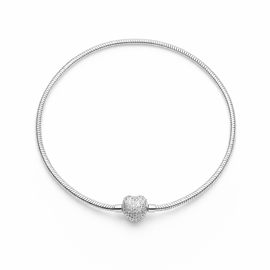 Pulseira coração cravejado Prata 925